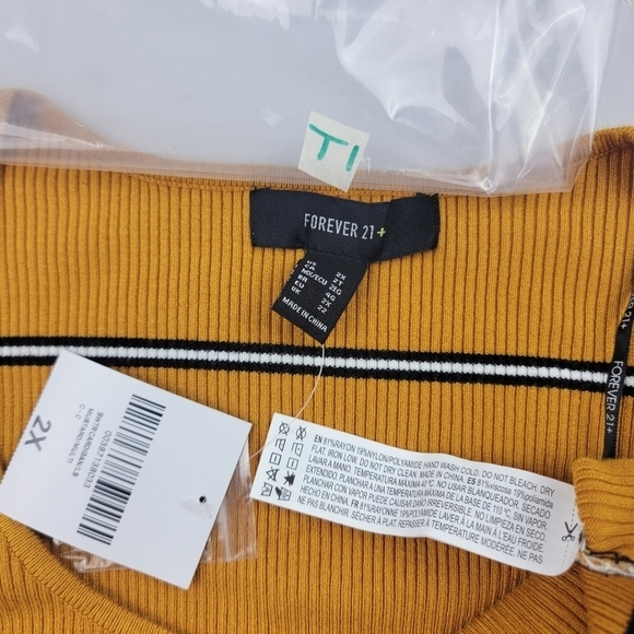 NWT Forever 21 ribbed mustard yellow stripe low neck button down cardigan - Picture 5 of 5